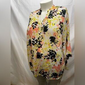 Floral Print Blouse in Pink, Yellow, and Black